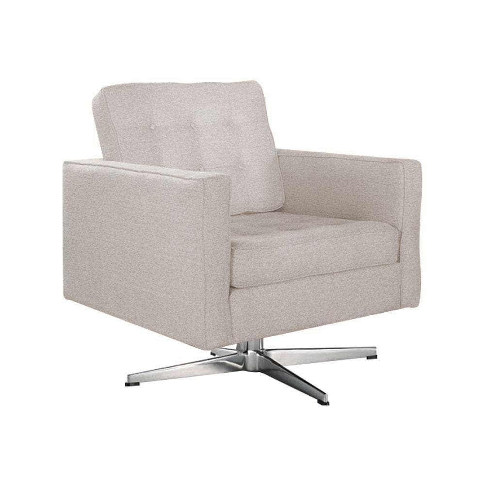 Poltrona Fk Giratória Linho Bege Base Alumínio