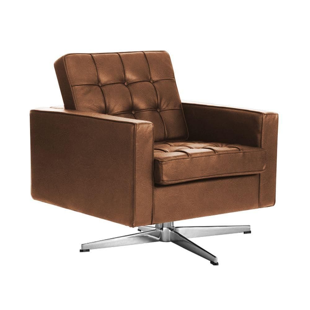 Poltrona Fk Giratória Couro Natural Marrom Base Alumínio