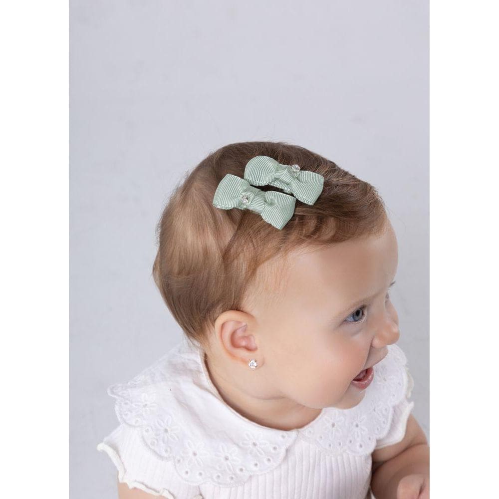 Par de Laços Gorgorão com Strass Menina Mundi Verde