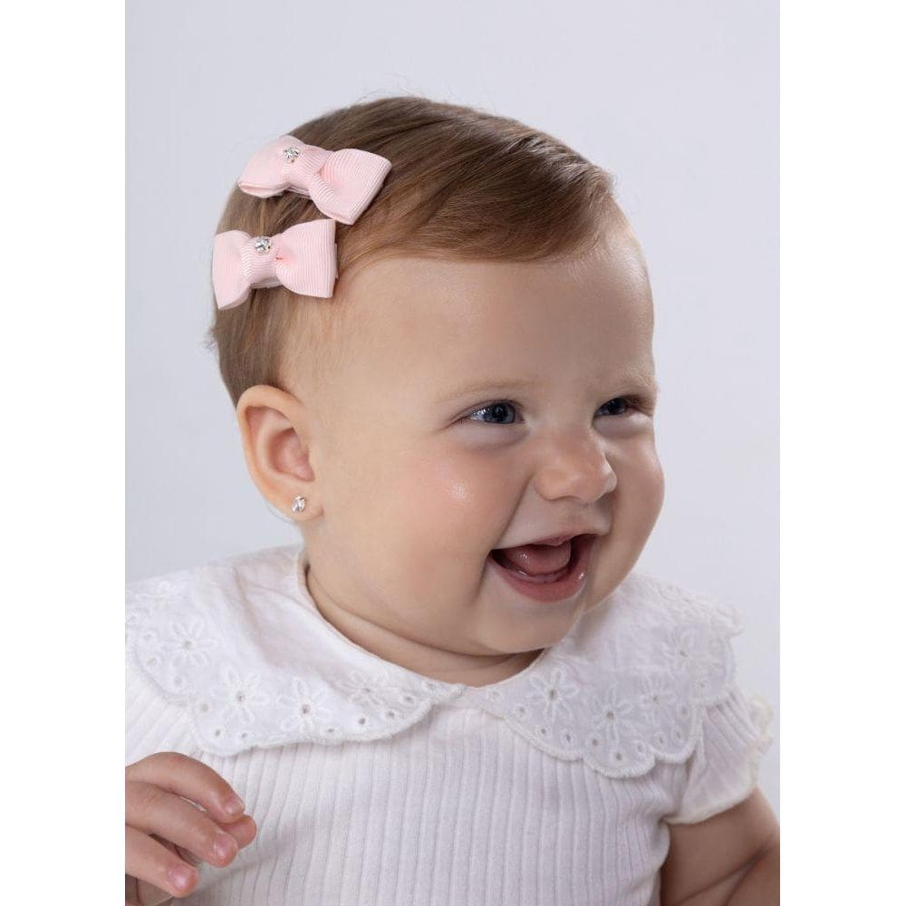 Par de Laços Gorgorão com Strass Menina Mundi Rosa