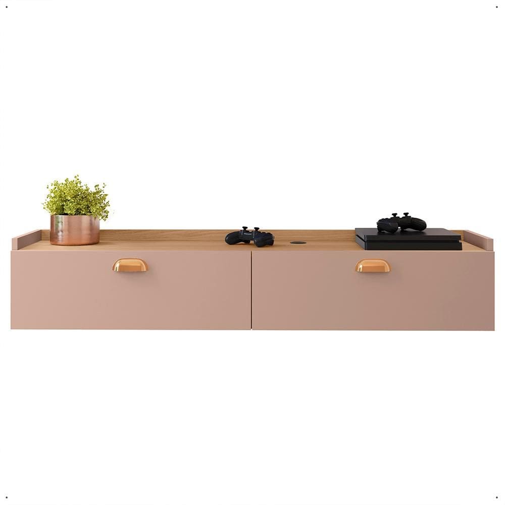 Rack Suspenso 1.20 Home Decor Tv 42” Bancada Flutuante 2 Porta Puxador Concha Sala Quarto Bege/Marrom - Lojas RPM