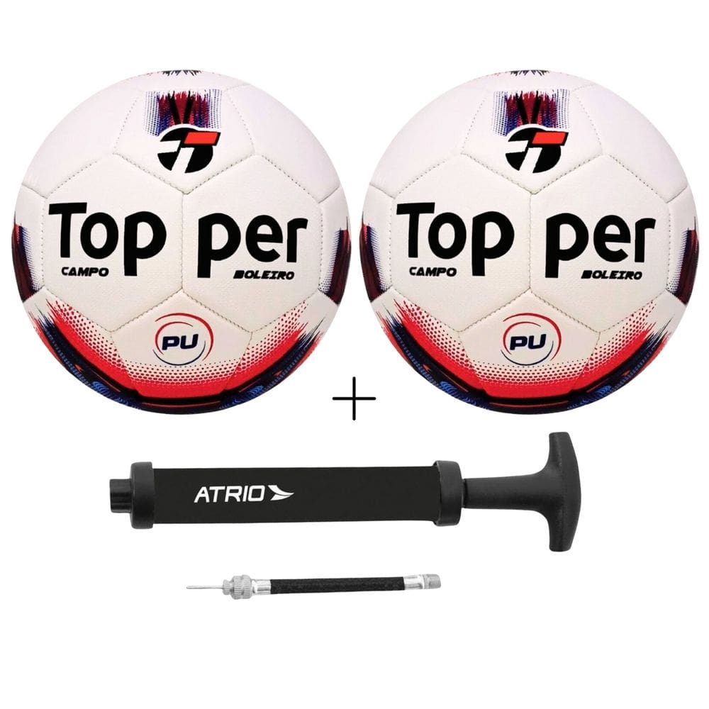 Kit 02 Bola De Futebol Campo Topper Boleiro Hibrid+01 Bomba De Ar Atrio