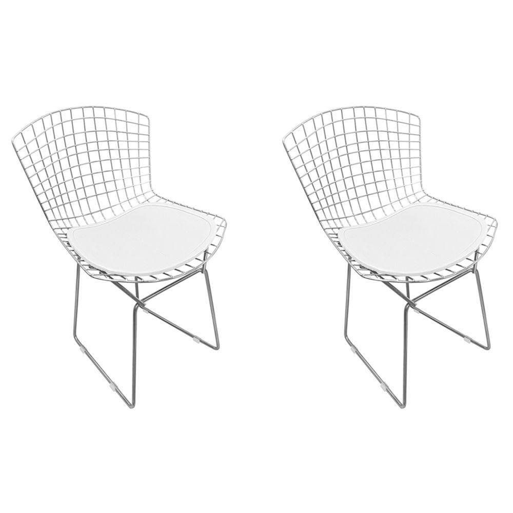 Kit 2 Cadeiras Bertoia Cromada Com Assento Sintético Branco