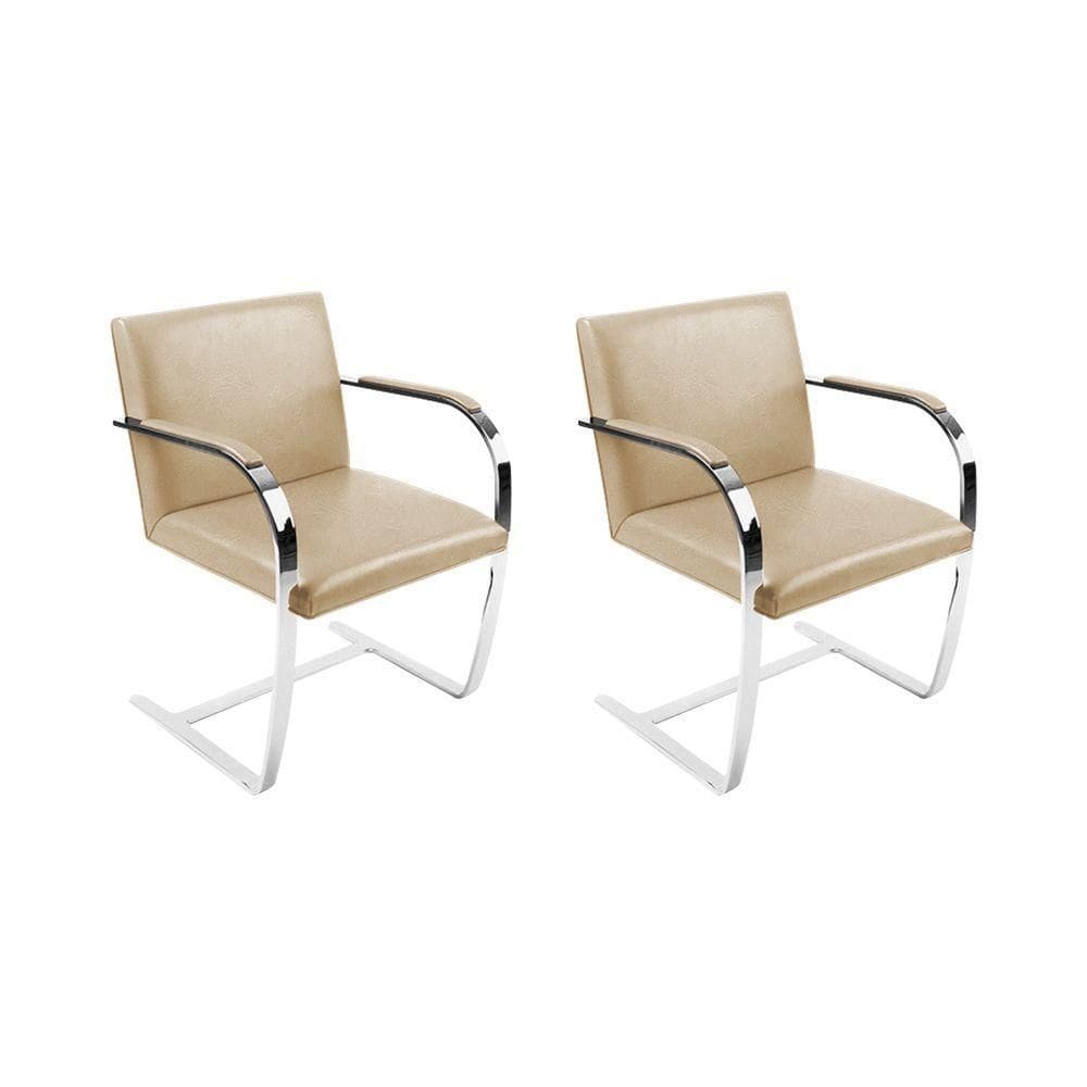 Kit 2 Cadeiras Brno Couro Natural Bege Barra Chata Cromada