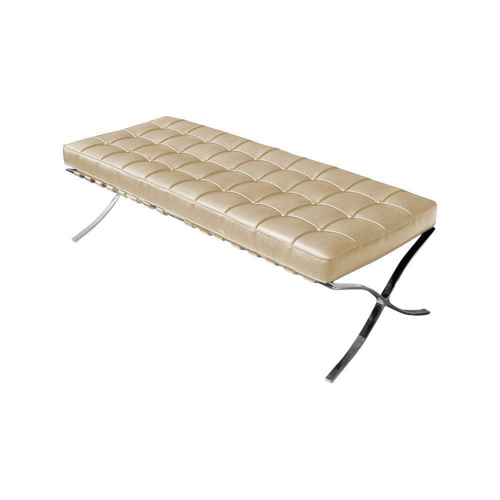 Banco Barcelona Couro Sintético Bege Base Inox