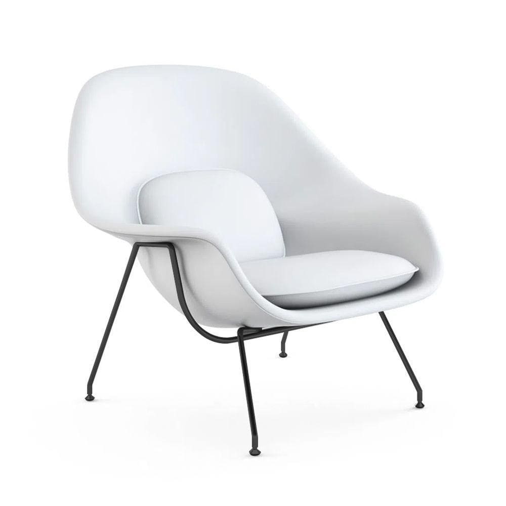 Poltrona Womb Chair Sem Puff Base Preta Sintético Branco