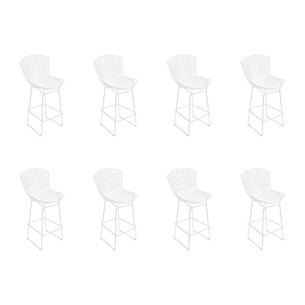 Kit 8 Banquetas Bistrô Bertoia Branca D70 Com Assento Branco
