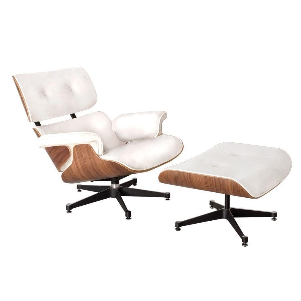 Poltrona Para Leitura Charles Eames Com Puff Couro Branco