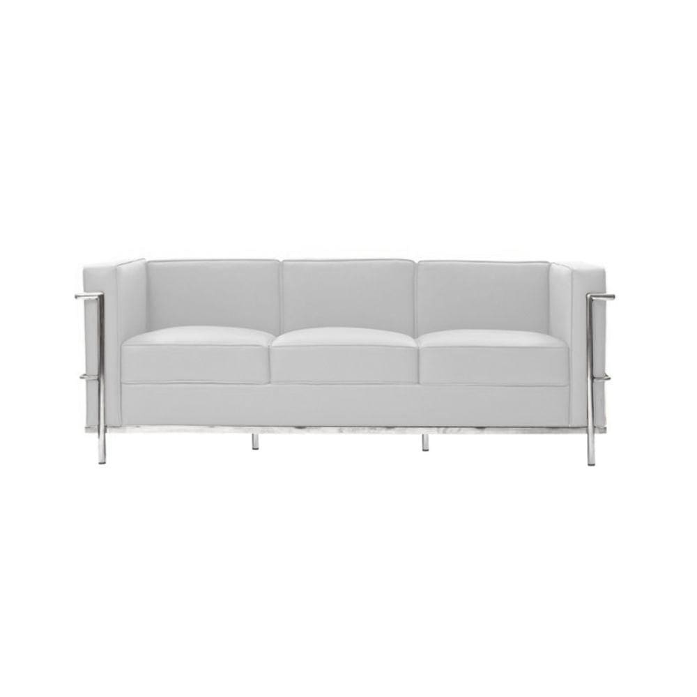 Sofa Le Corbusier 3 Lugares Inox Em Sintético Branco