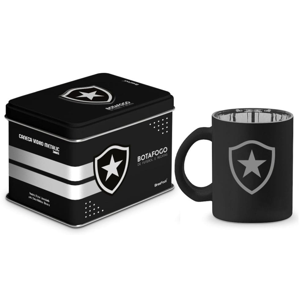Caneca de Vidro Diamond Metalic Lata - Botafogo - 300ml - Brasfoot