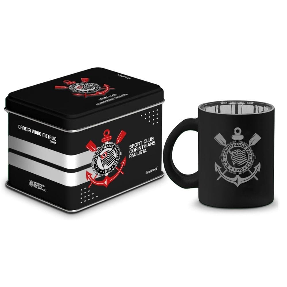 Caneca de Vidro Diamond Metalic Lata - Corinthians - 300ml - Brasfoot