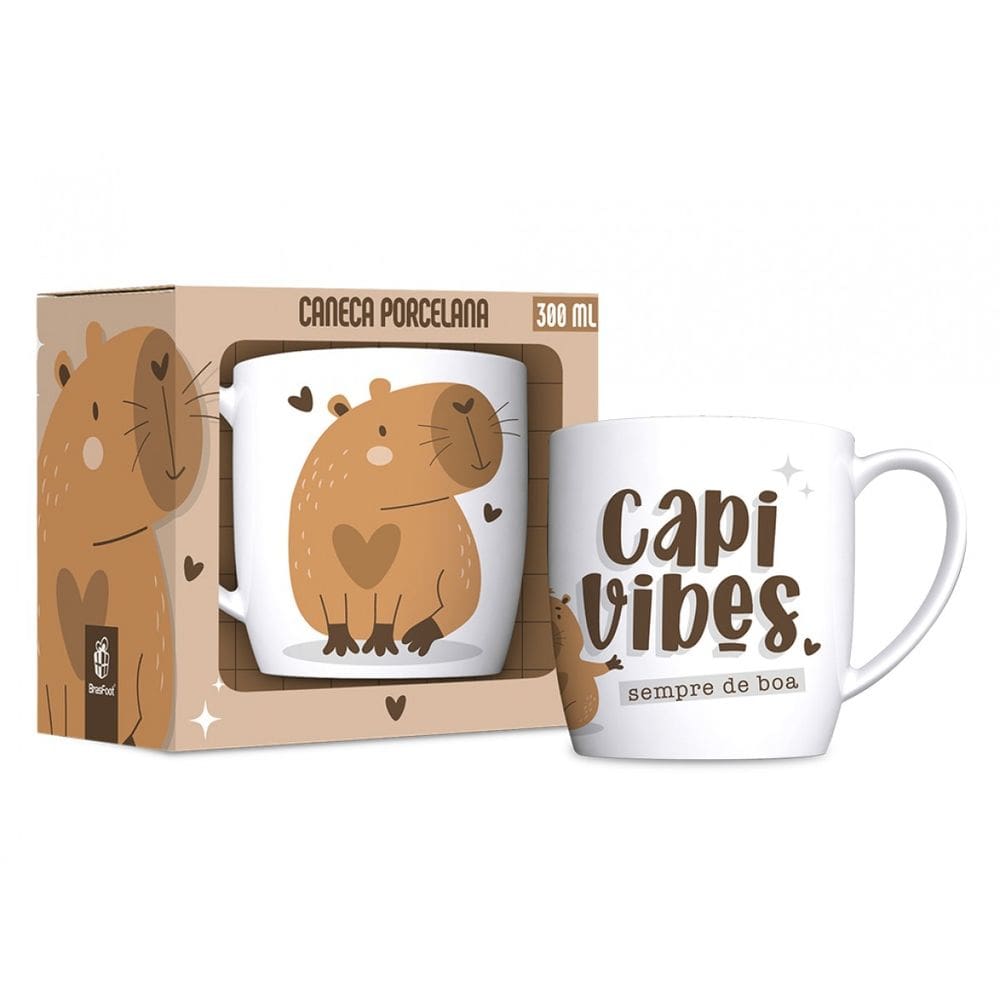 Caneca de Porcelana Capyvibes - Branco - 300ml - Brasfoot