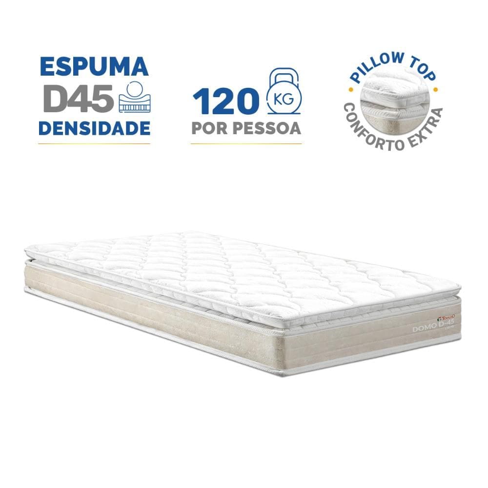 Colchão de Espuma D45 Pillow Top Ortopédico Domo Solteiro