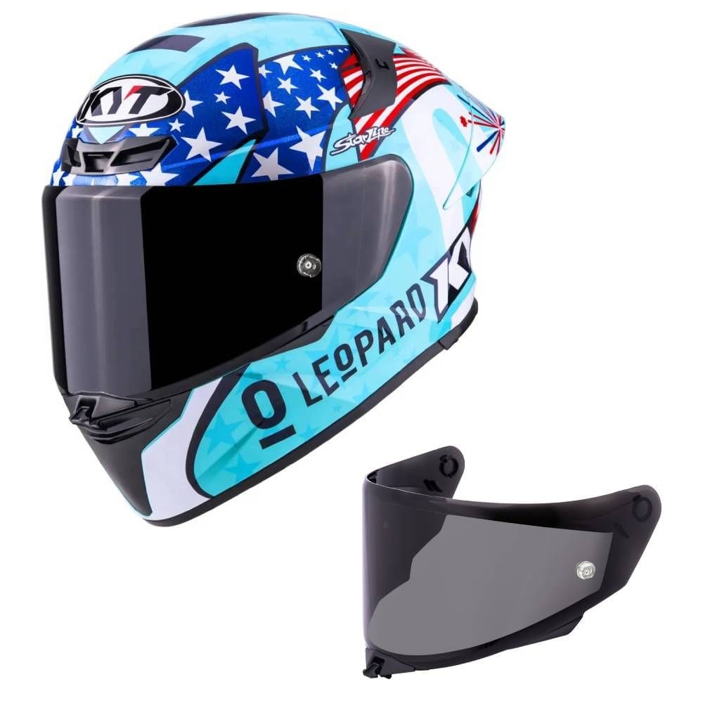 Capacete KYT TT Revo Leopard Américas Azul Mais Viseira Fumê