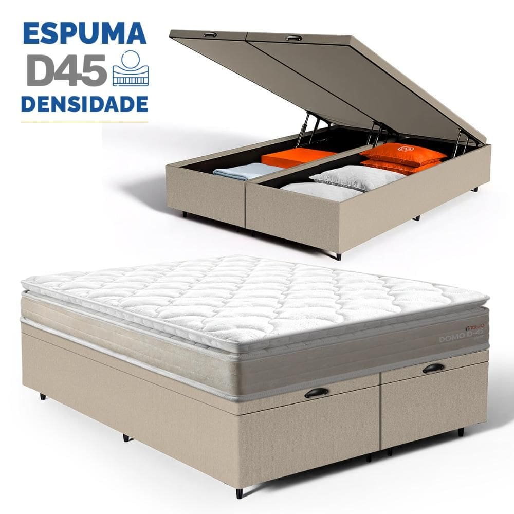 Cama Box Baú com Colchão de Espuma D45 Pillow Top Ortopédico Domo Queen 158cm