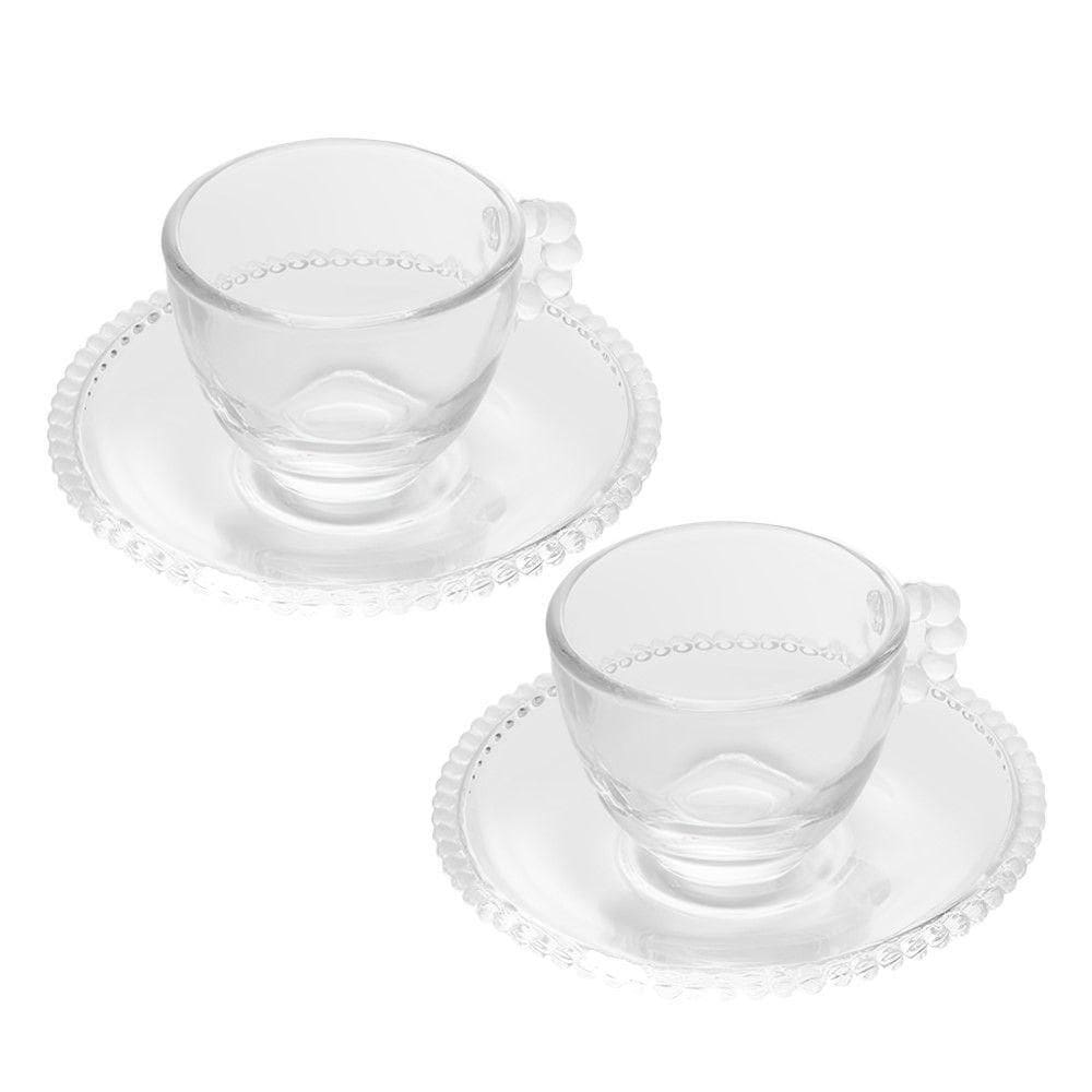 Jogo 2 Xícara De Café Com Pires Cristal Pearl Wolff Cor Transparente 90ml
