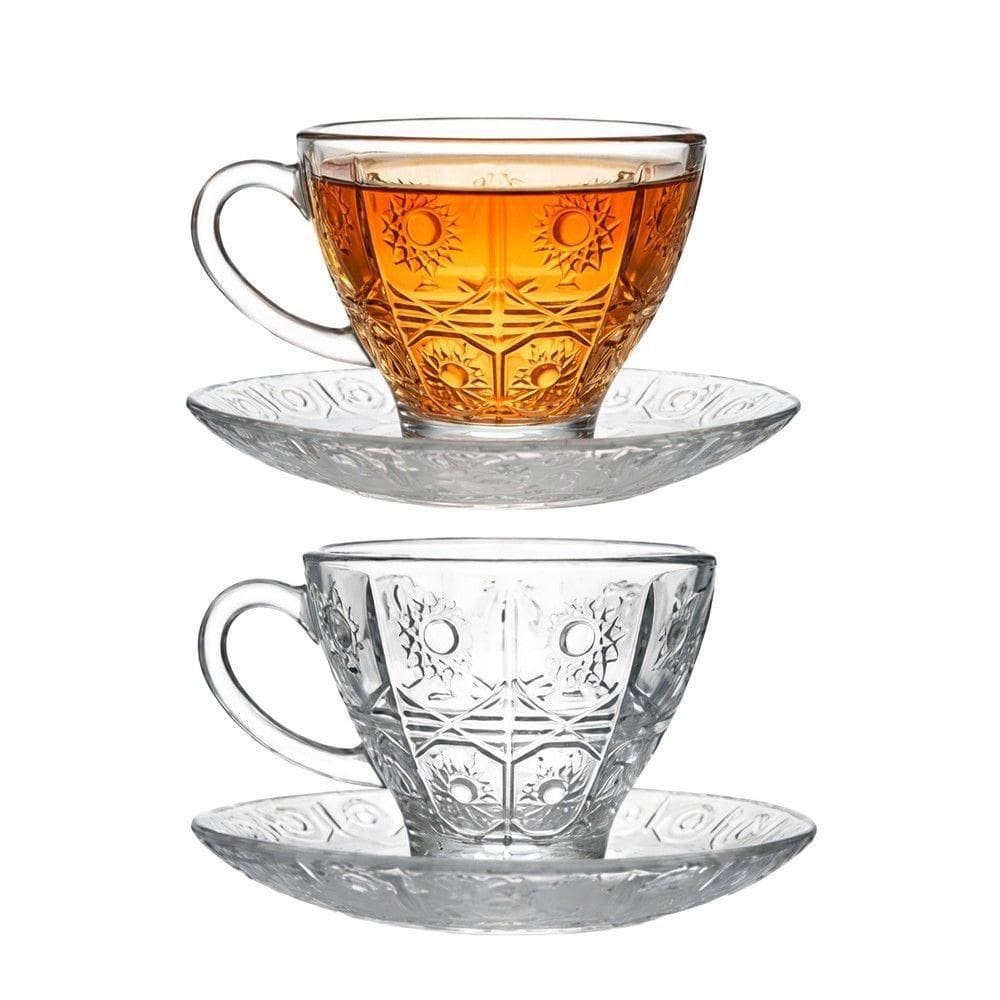 Jogo 2 Xícara De Chá Vidro Transparente Com Pires Bohemia Café Relevo 220ml Em Casa Tem