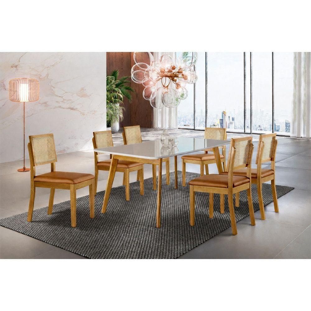 Sala De Jantar 6 Lugares Egito Mesa E Cadeiras Móveis Mix Mel/off-white