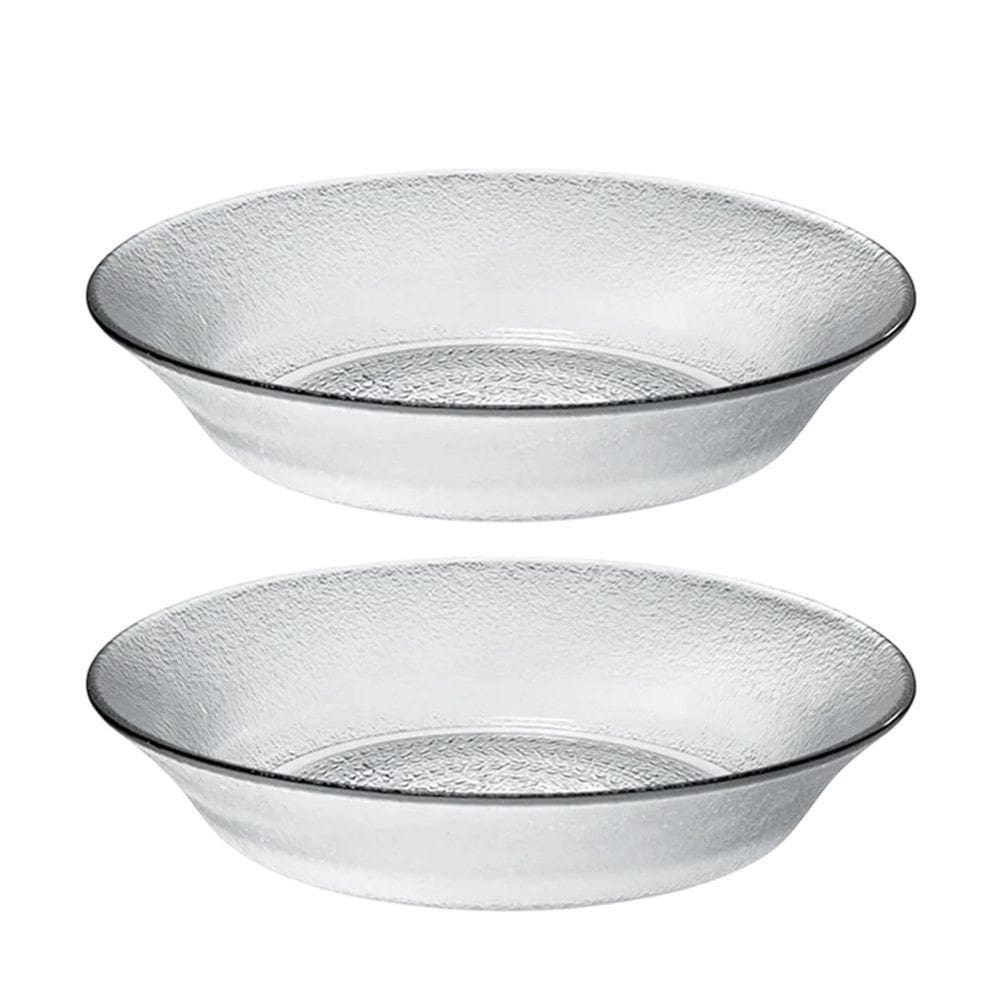 Jogo 2 Prato Fundo De Vidro Acquamarine Transparente 19,5cm Class Home