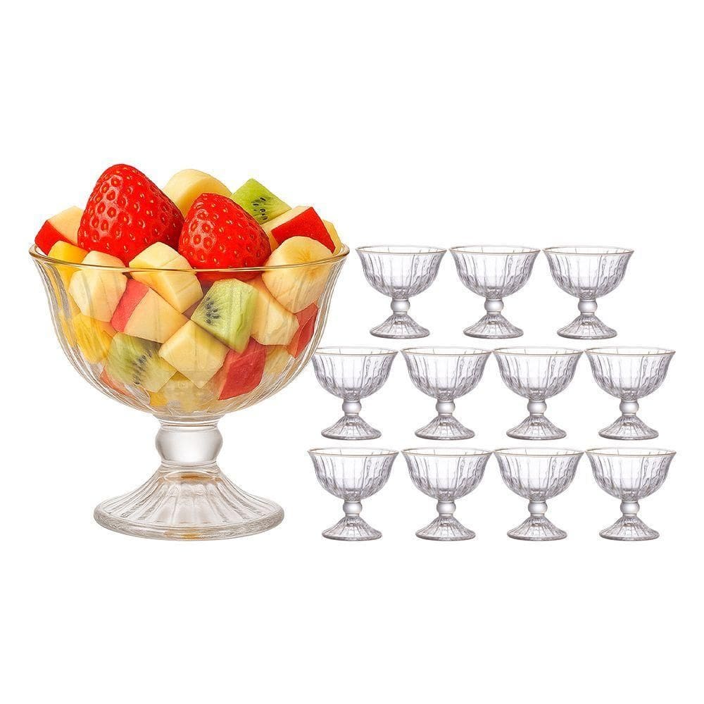 Jogo De Sobremesa 12 Taças Vidro Borda Dourada Melina Mini Bowl Com Pé 200ml Haüskraft