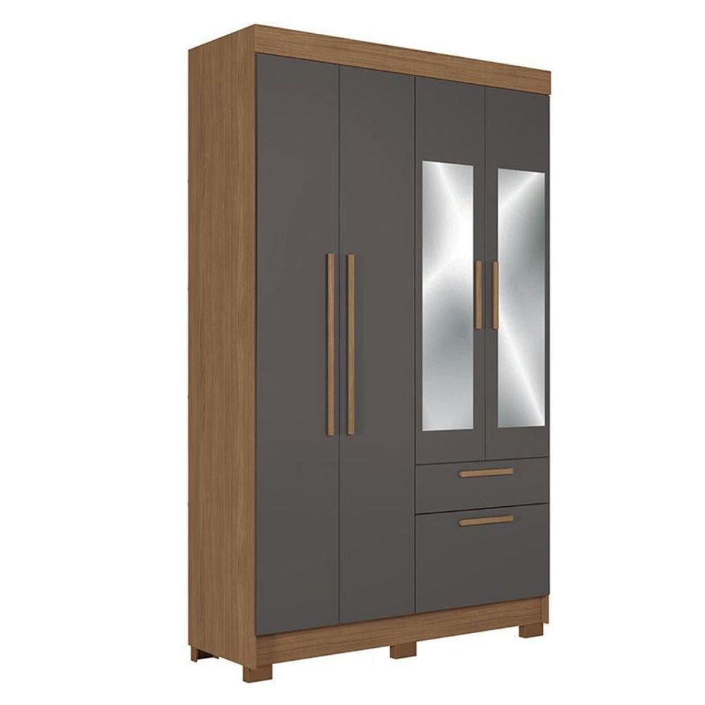 Guarda Roupa Solteiro 4 Portas Londrina Com Espelho Jatobá Grafite - Santos Andirá