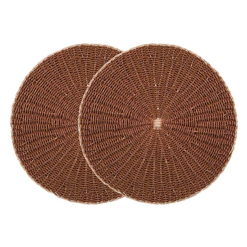 2 Lugar Americano Sousplat Redondo De Rattan Marrom Wolff 38cm
