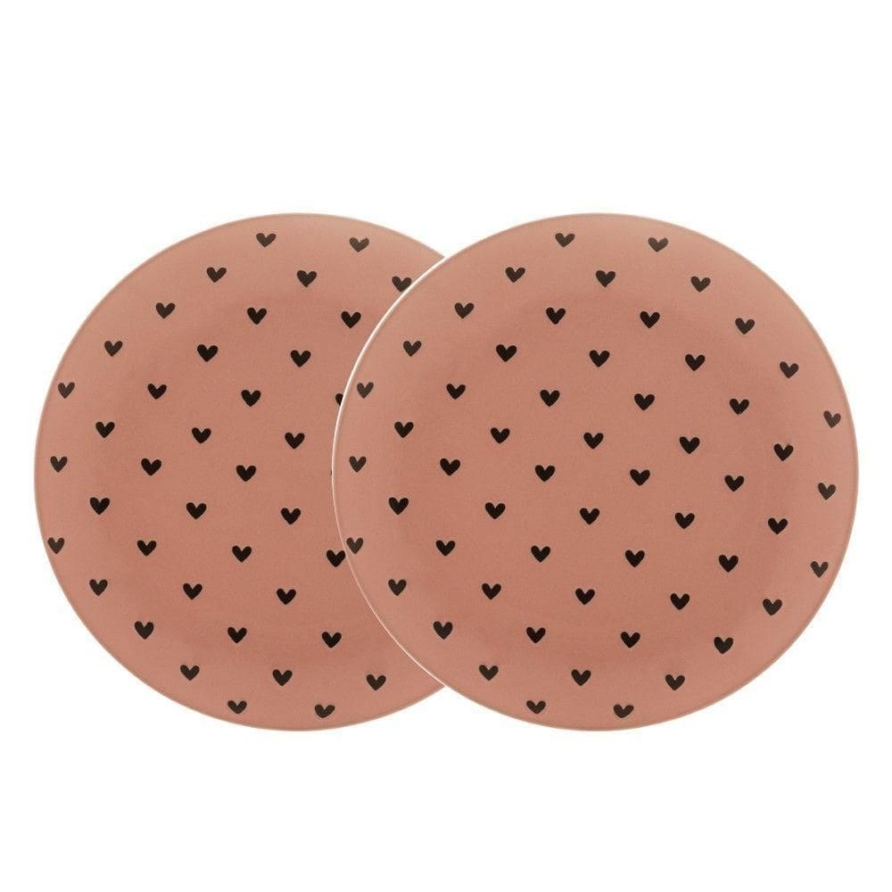 Jogo 2 Pratos De Sobremesa Em Cerâmica Coração Rosa Wolff 19,5cm