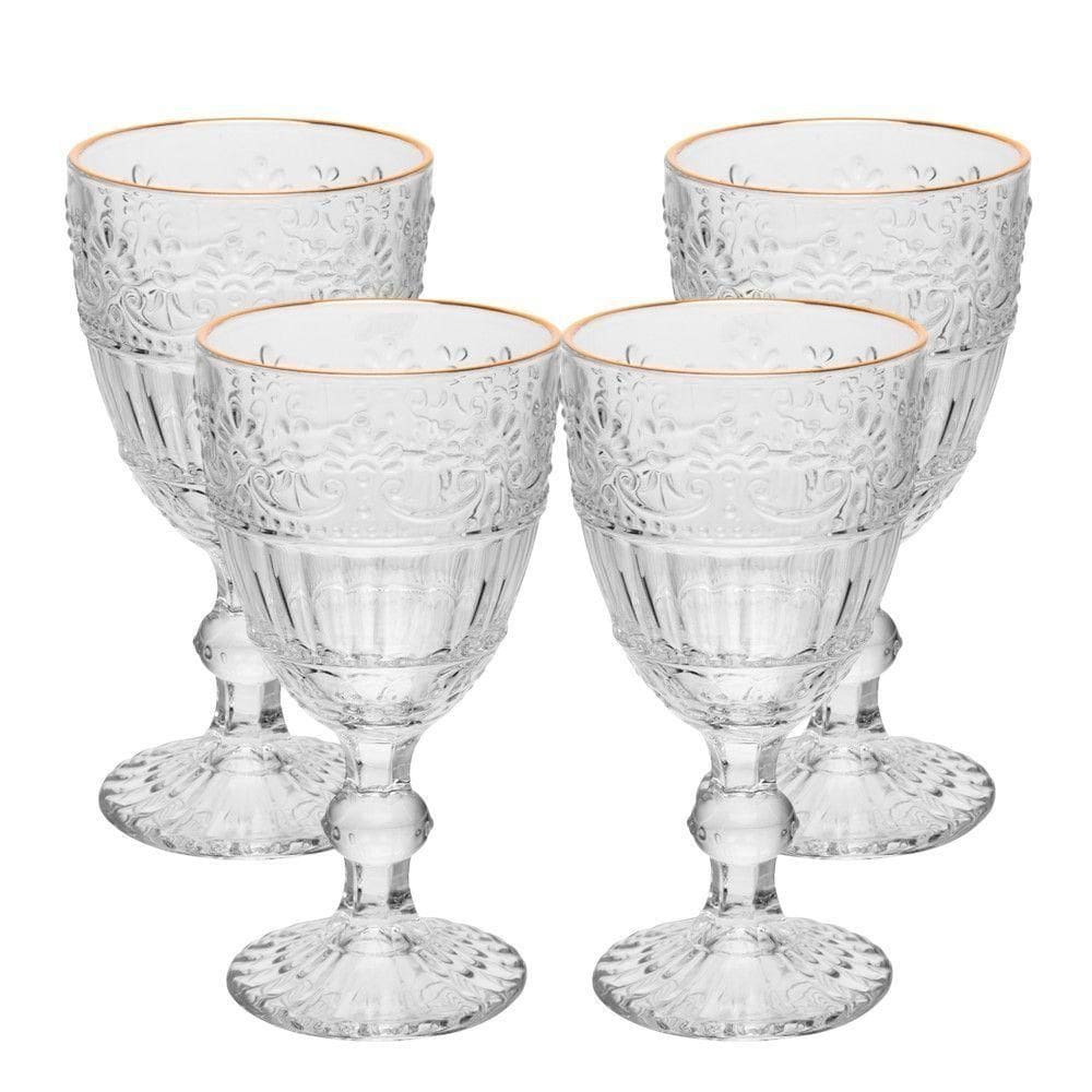 Jogo 4 Taça De Cristal Ecológico Para água Suco Mauve Com Fio De Ouro 320ml Wolff