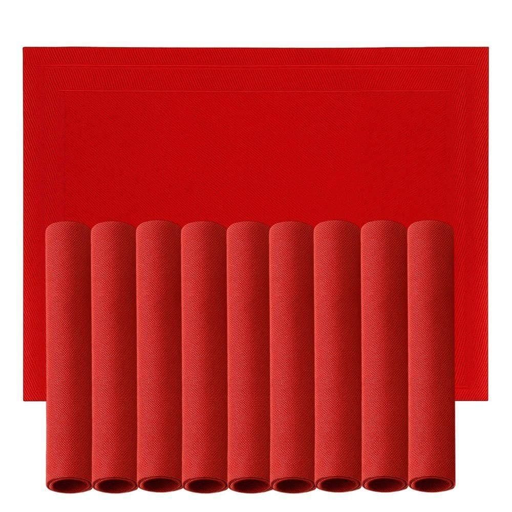 Jogo 10 Lugar Americano Retangular Mesa Pvc Vermelho Executivo 30x45cm Em Casa Tem