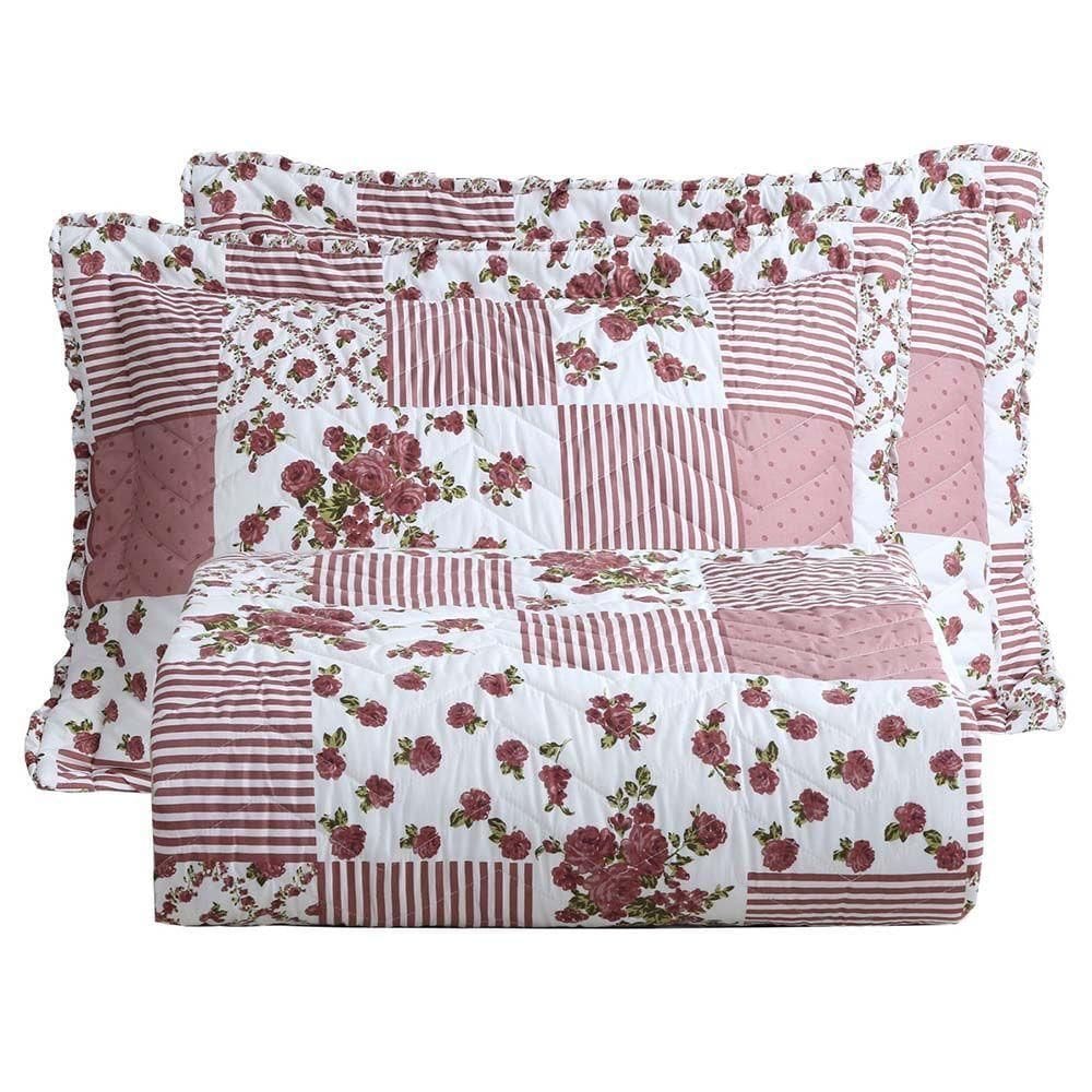Kit Cobre Leito Colcha Lislie King 3Peças Percal 300Fios DuplaFace Estampado Patchwork 100%Poliéster