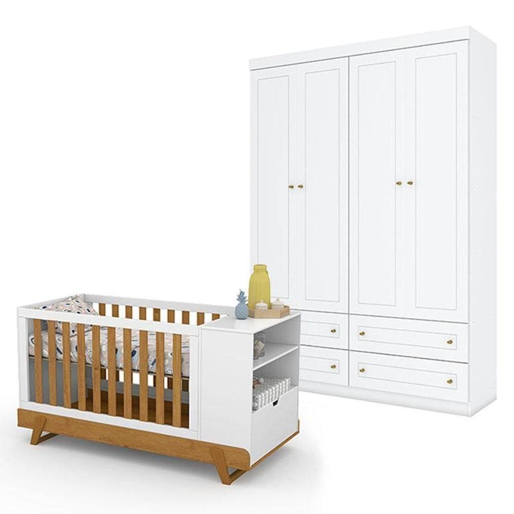 Berço Multifuncional Bkids Branco Freijó Eco Wood MaticEGuarda Roupa Americano 4 Porta Branco Henn
