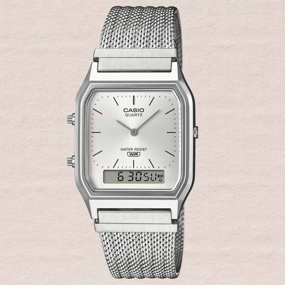 Relógio Casio Unissex Anadigi Vintage Prata AQ-230EM-7ADF