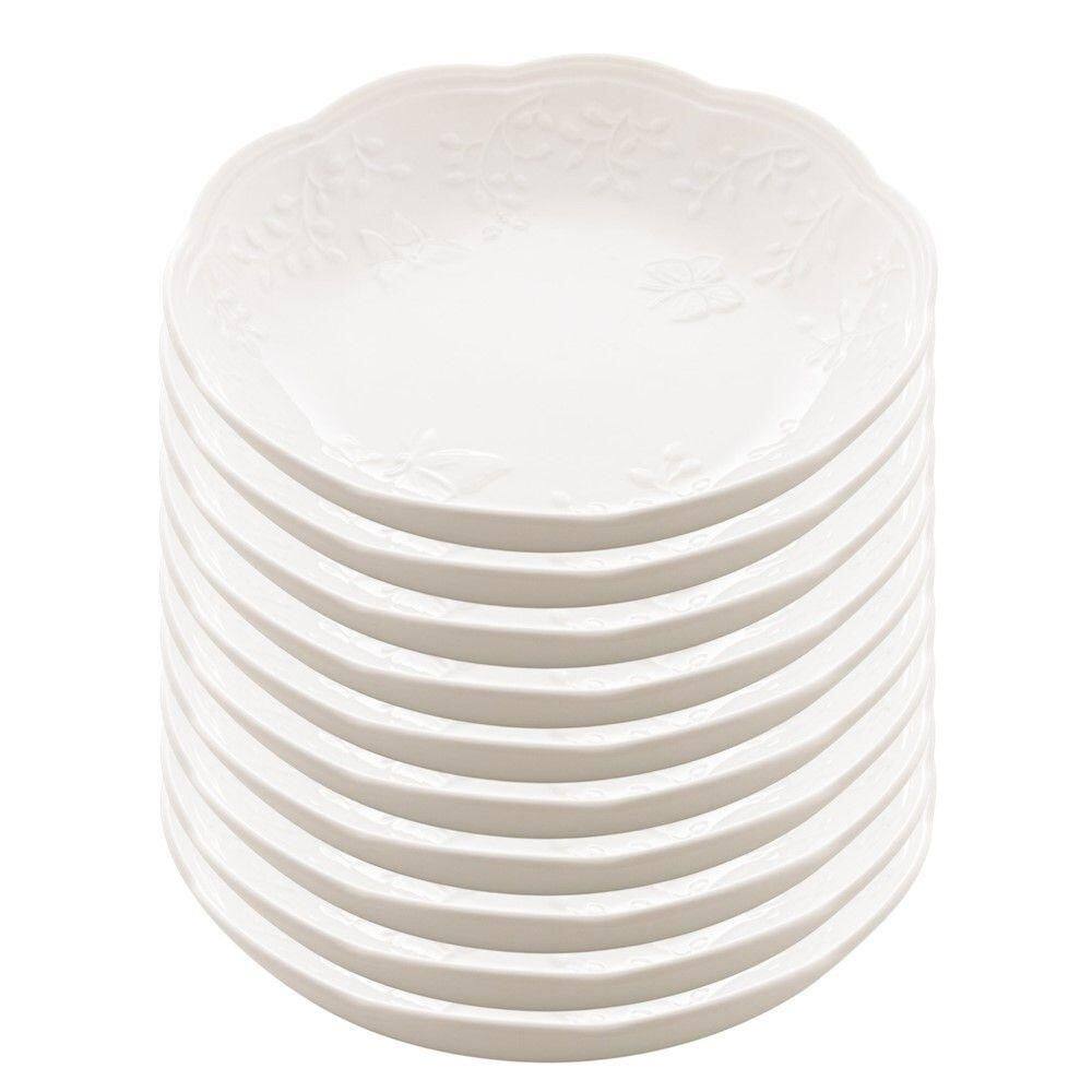 Jogo 10 Prato Fundo Branco De Porcelana New Bone Butterfly Flower Flores 21cm Lyor