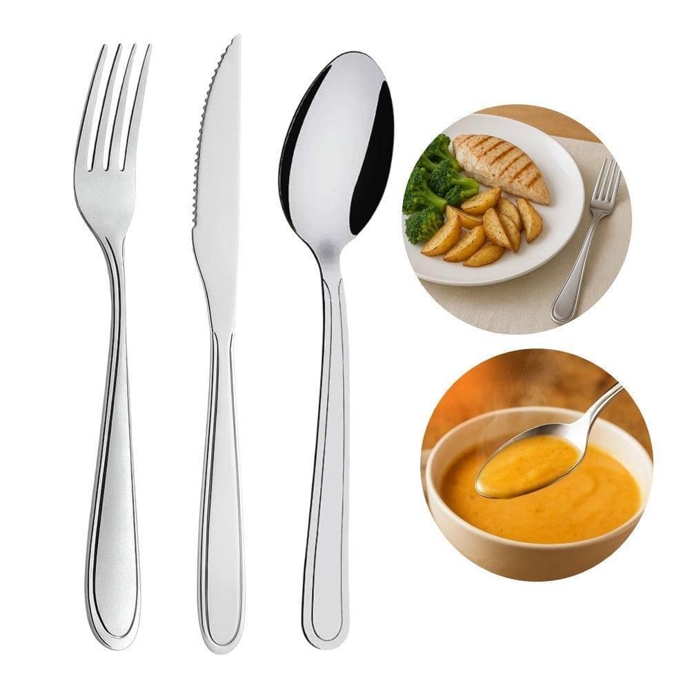 Jogo 6 Garfos 6 Colheres E 6 Facas Aço Inox Prata Em Casa Tem Linha Bronze