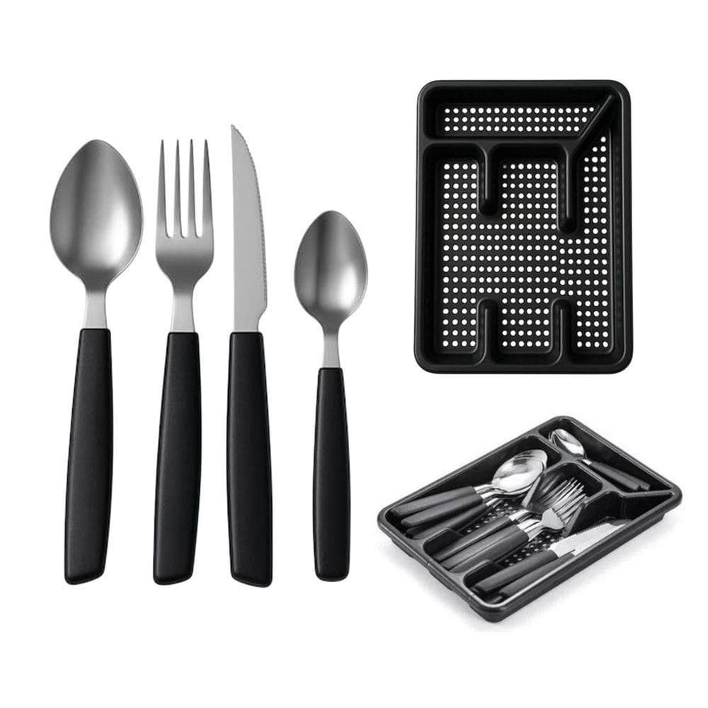 Faqueiro 24 Peças Com Suporte Gaveteiro Organizador De Talheres Baviera Preto Mek