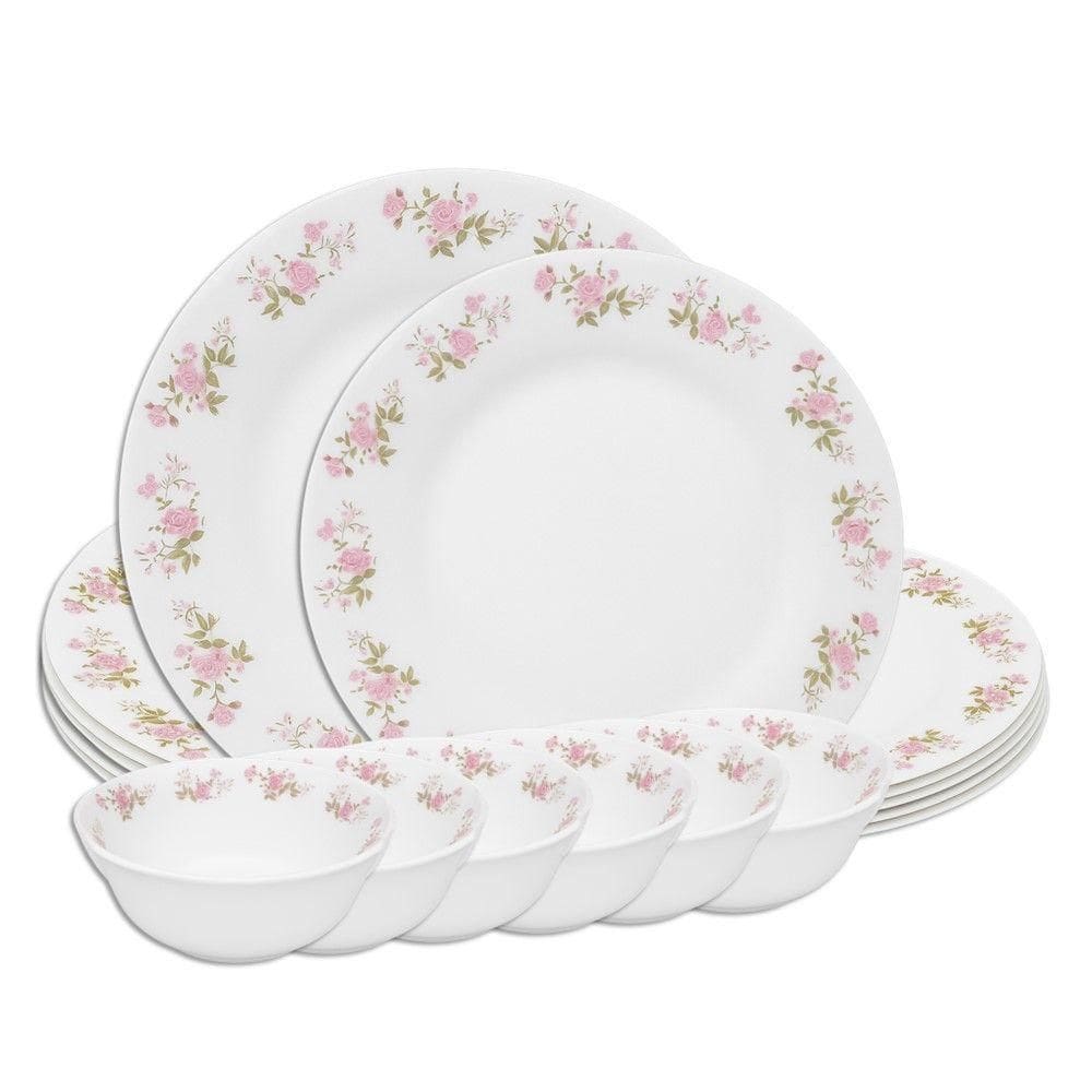 Aparelho De Jantar Jogo 18 Peças Prato Raso Sobremesa E Bowl Flowers Em Casa Tem
