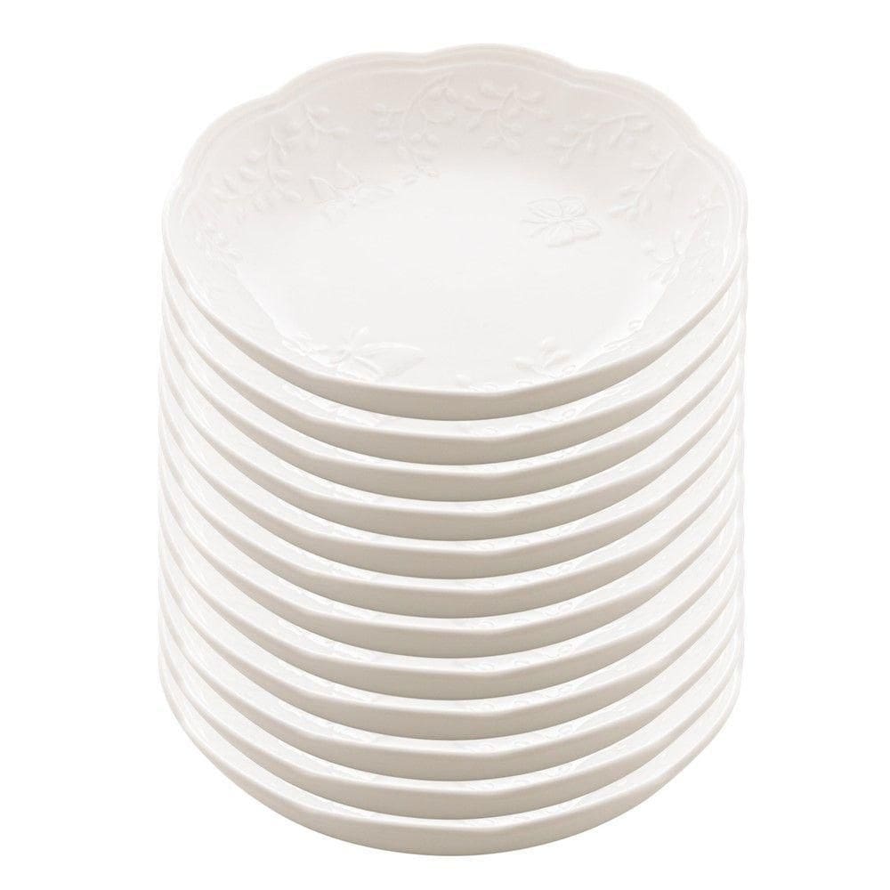 Jogo 12 Prato Fundo Branco De Porcelana New Bone Butterfly Flower Flores 21cm Lyor