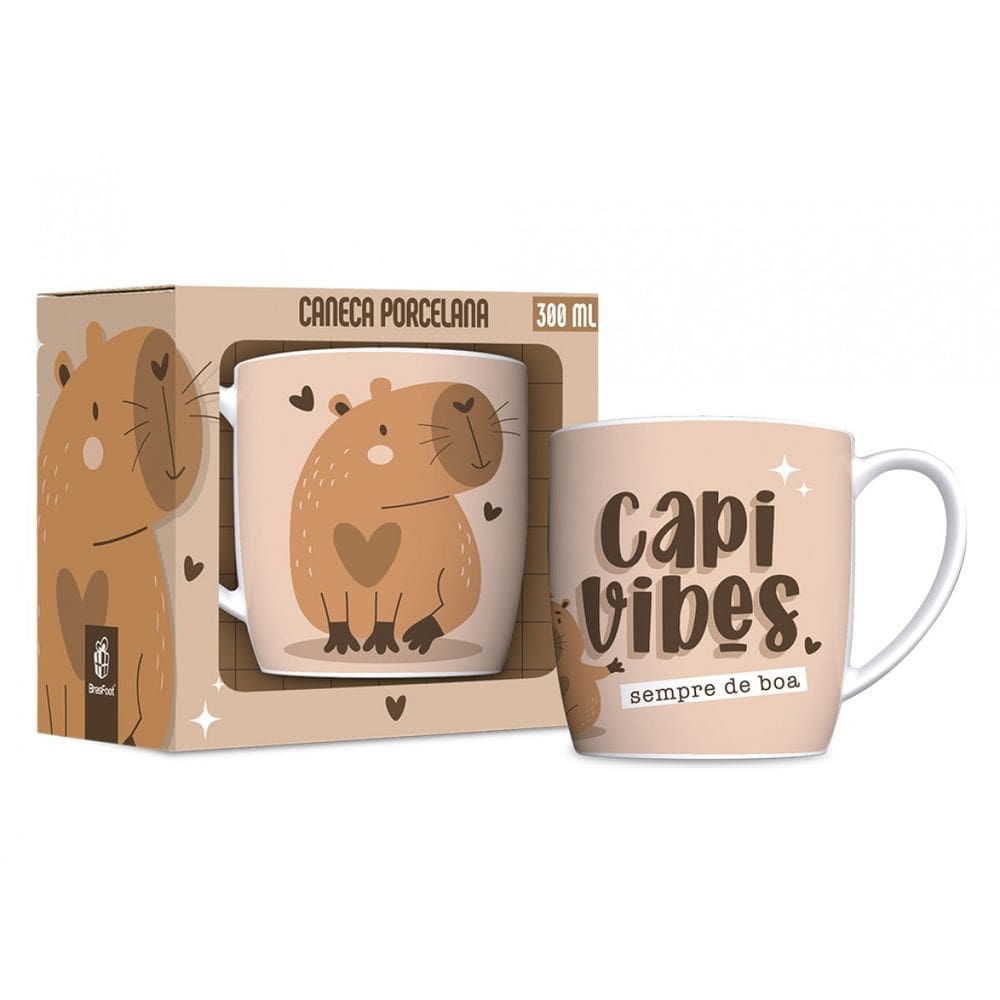 Caneca de Porcelana Capyvibes - Bege - 300ml - Brasfoot