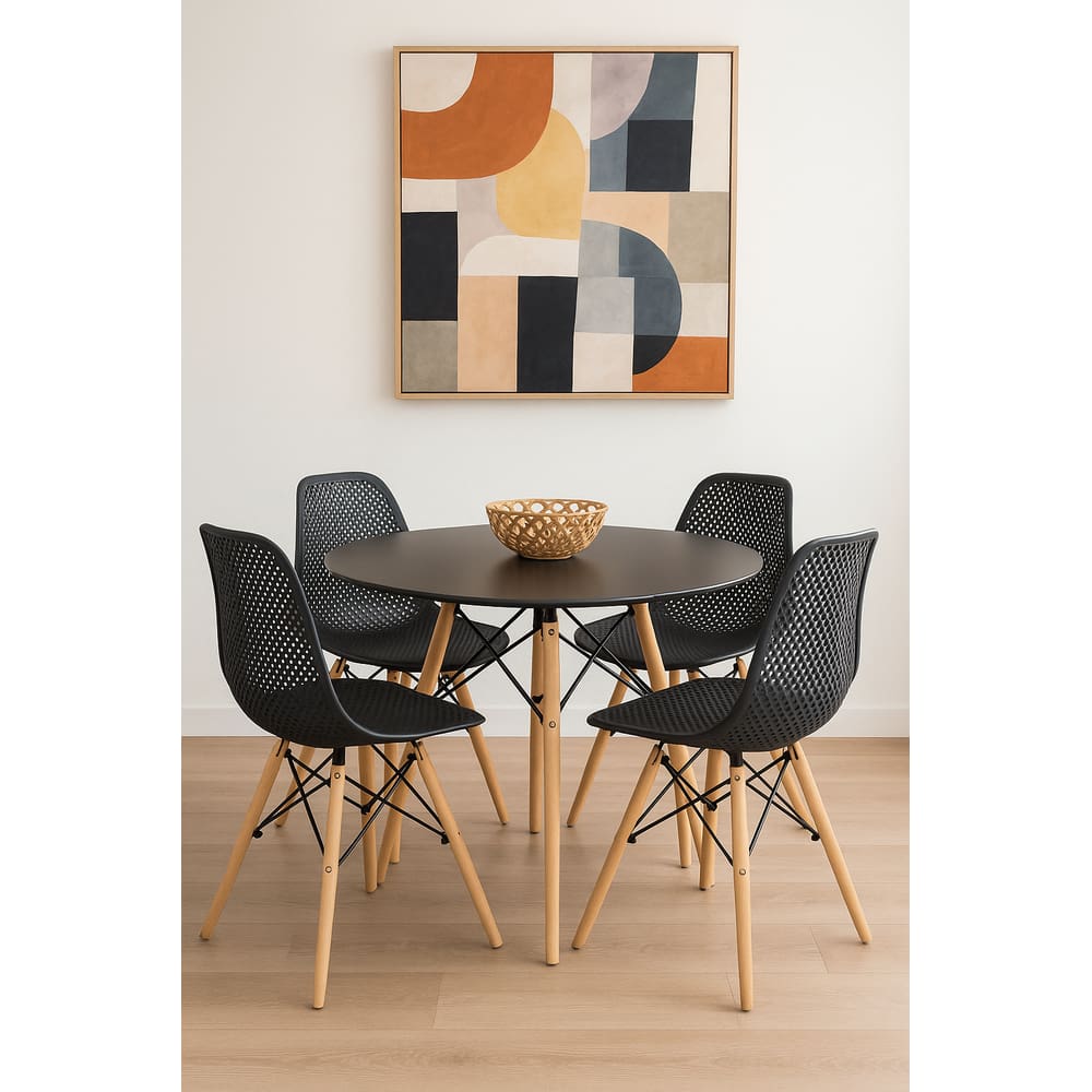 Conjunto de Jantar Mesa Eiffel 90cm Preta + 4 Cadeiras Colméia Eiffel DKR Pretas