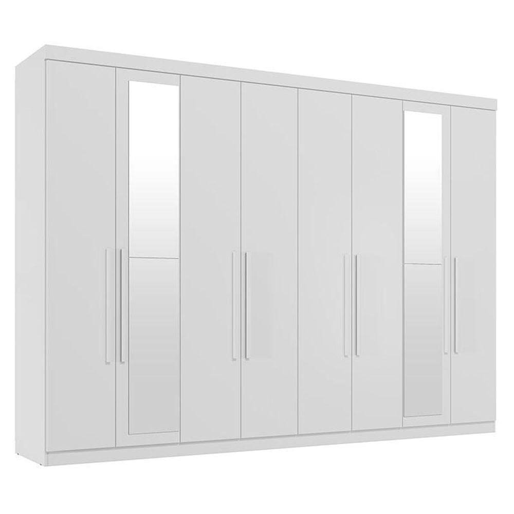 Guarda Roupa Casal 8 Portas 4 Gavetas Master New Com Espelho Branco Brilho - Santos Andirá