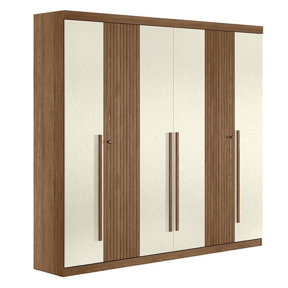 Guarda Roupa Casal Ripado 6 Portas Buriti Jatobá Areia Acetinado - Santos Andirá