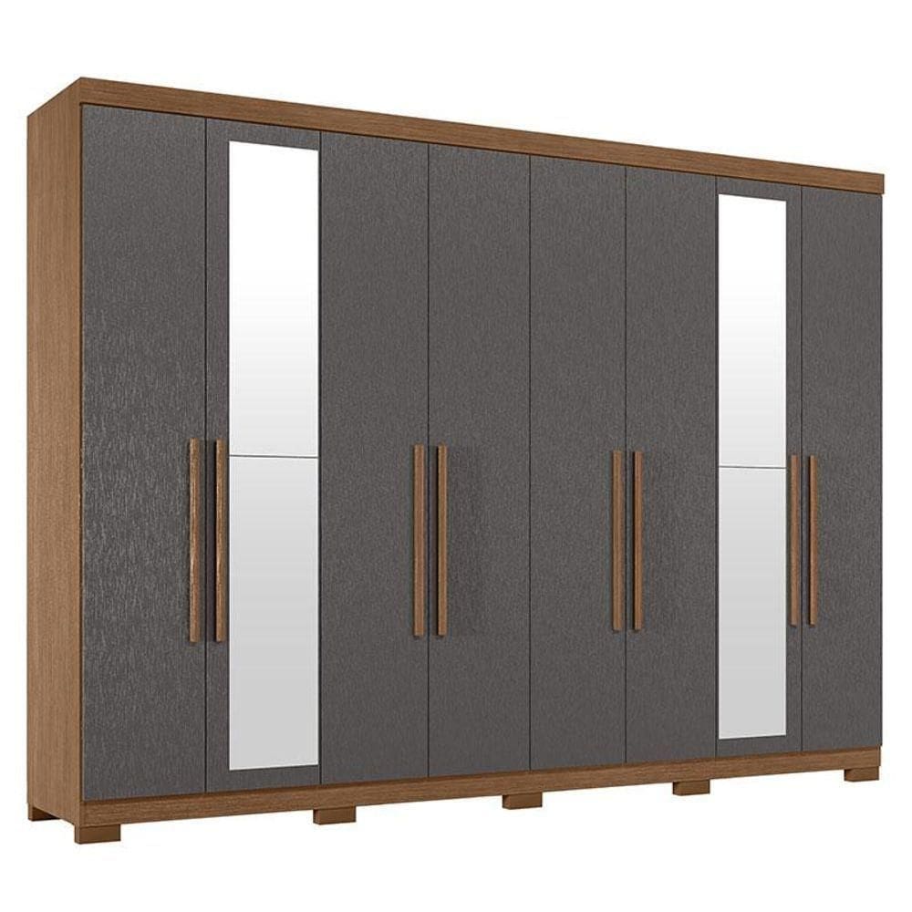 Guarda Roupa Casal 8 Portas 4 Gavetas Master New Espelho Pés Jatobá Grafite Acetinado Santos Andirá