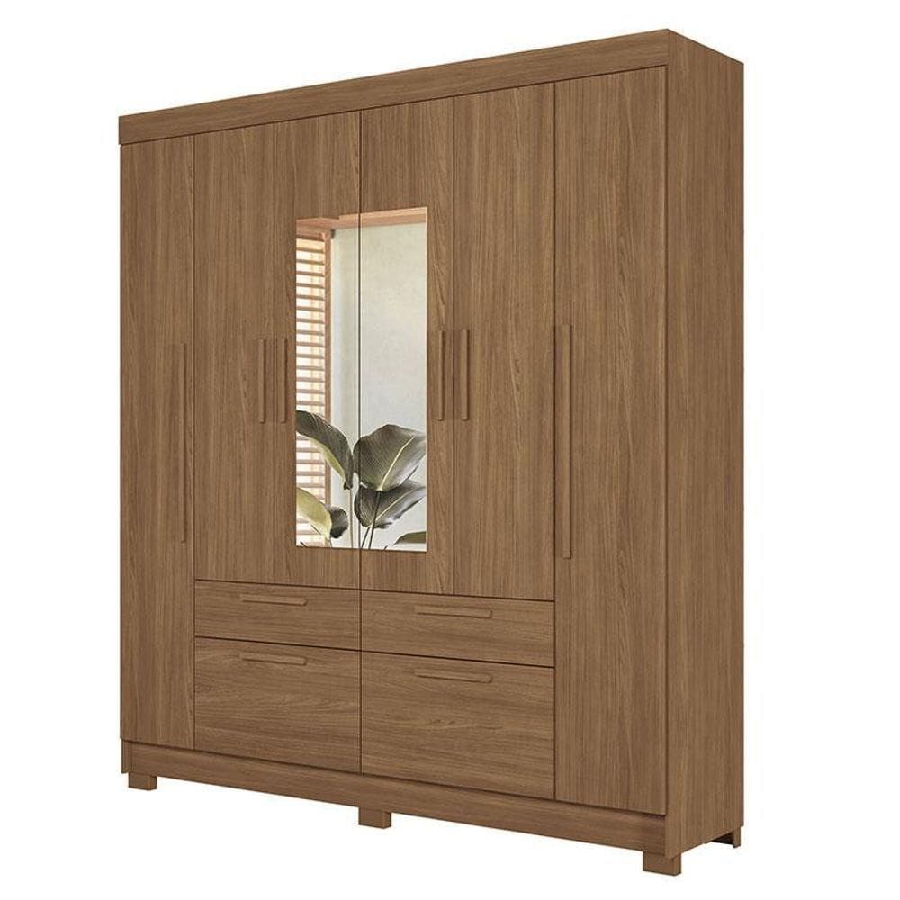 Guarda Roupa Casal 6 Portas Guarapuava Com Espelho Jatobá - Santos Andirá