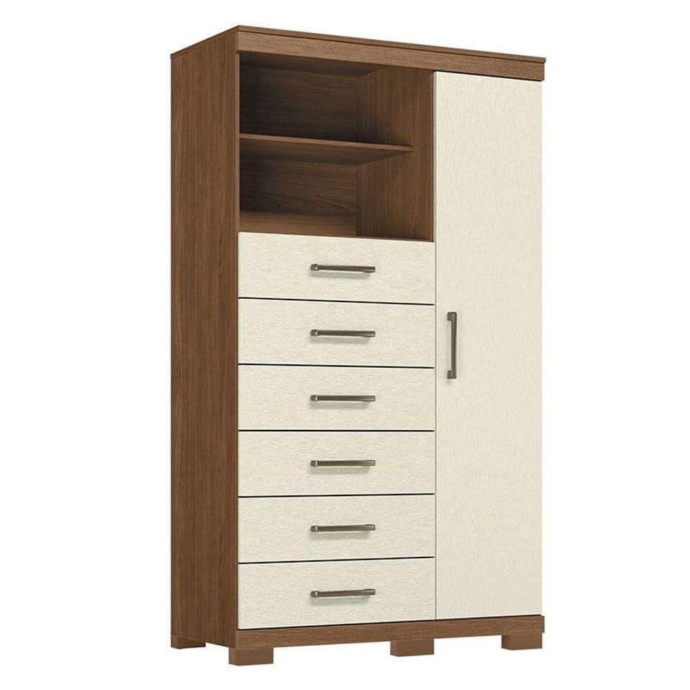 Comoda 1 Porta 6 Gavetas Marabá Com Pés Jatobá Areia Acetinado - Santos Andirá