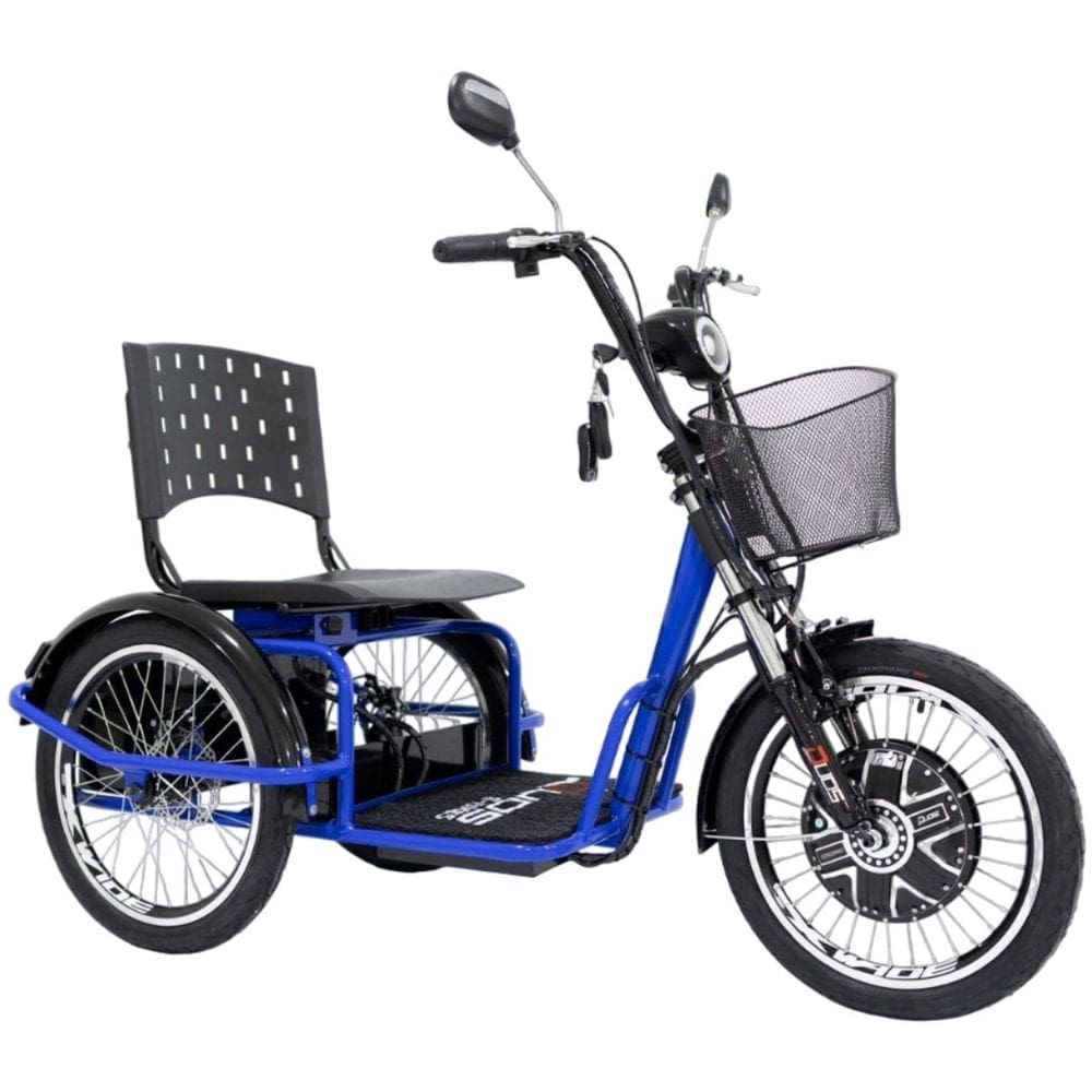 Triciclo Elétrico Kit 800W Ré Farol e Alarme Fox Azul com Cestinha