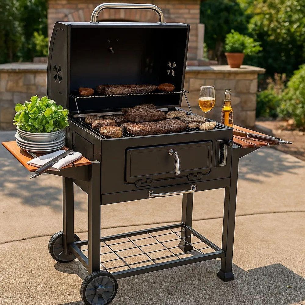 Churrasqueira Americana A Carvao Black Apoio Madeira - Grill