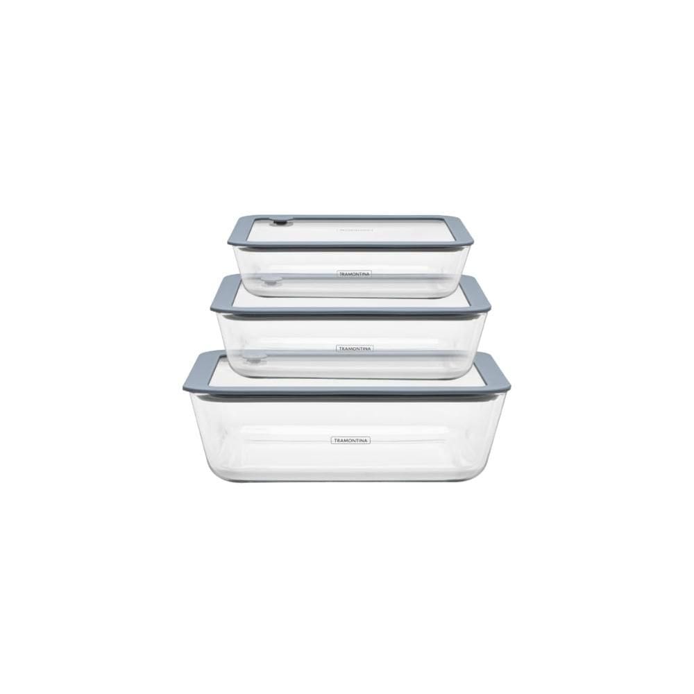 Jogo de Potes de Vidro Tramontina Vittra Retangulares com Tampa Hermética de Silicone