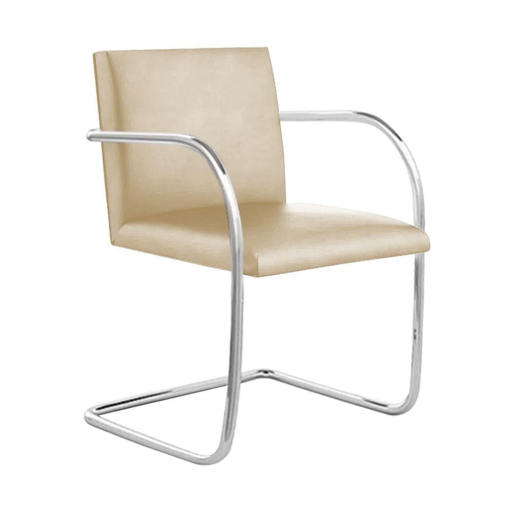 Cadeira Brno Para Escritório Couro Sintético Bege Tubular Cromada