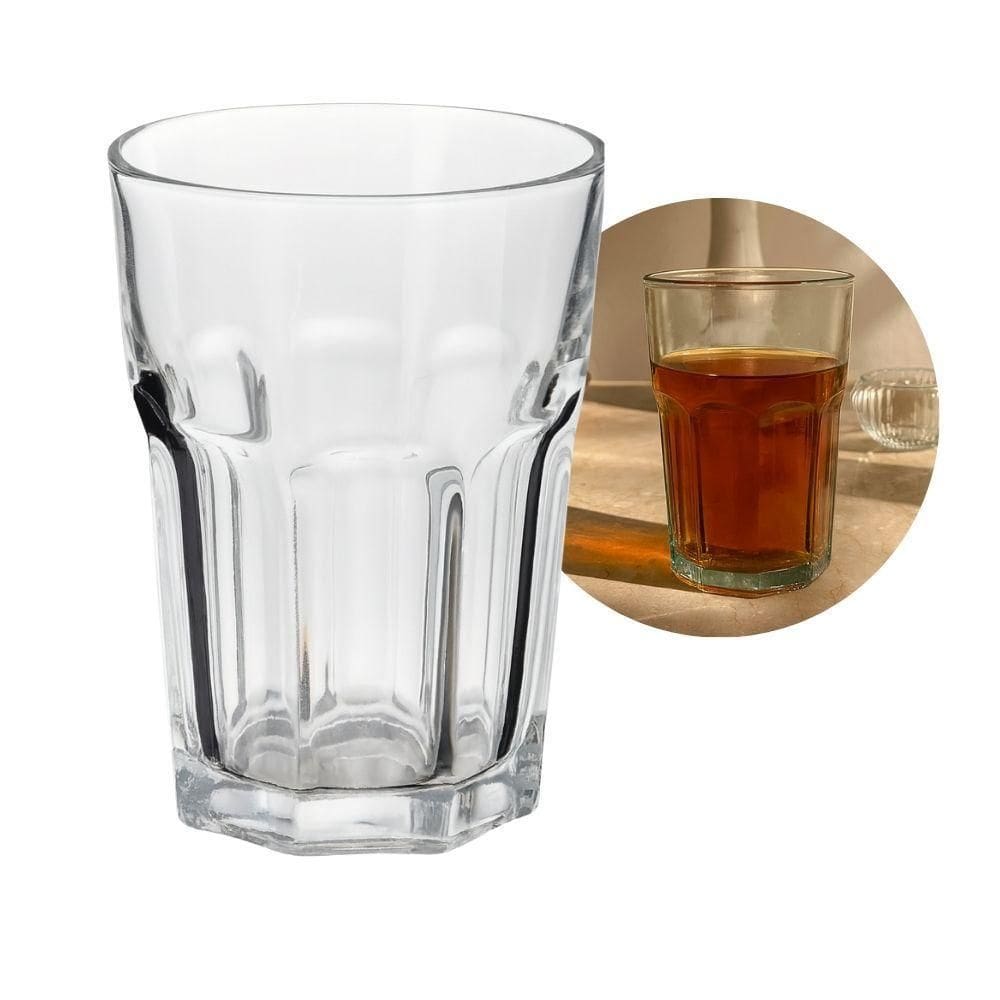 Copo De Vidro Facetado Transparente água Suco 400ml Class Home