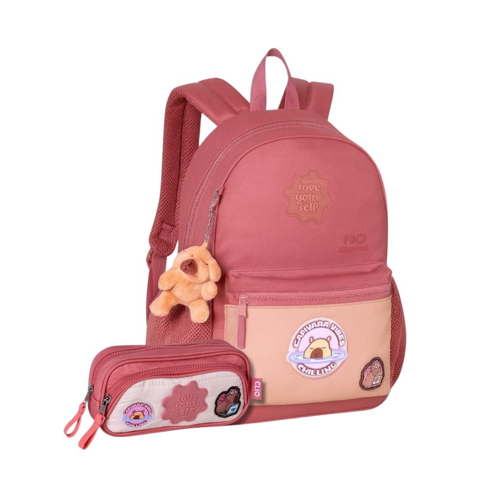 Mochila Escolar Costas Estojo Duplo Capivara Meninas Juvenil